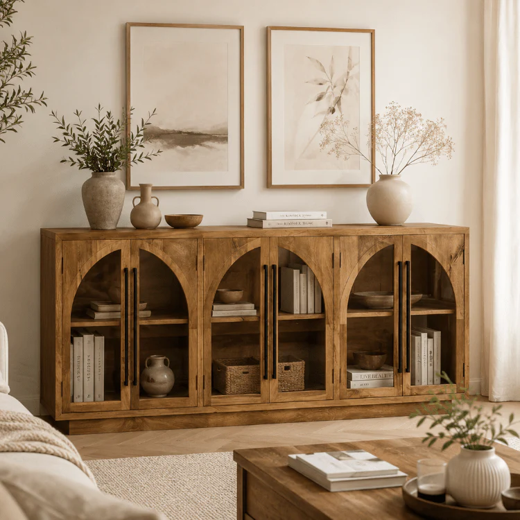 Aparador 6 puertas vitrina madera de mango Grovy